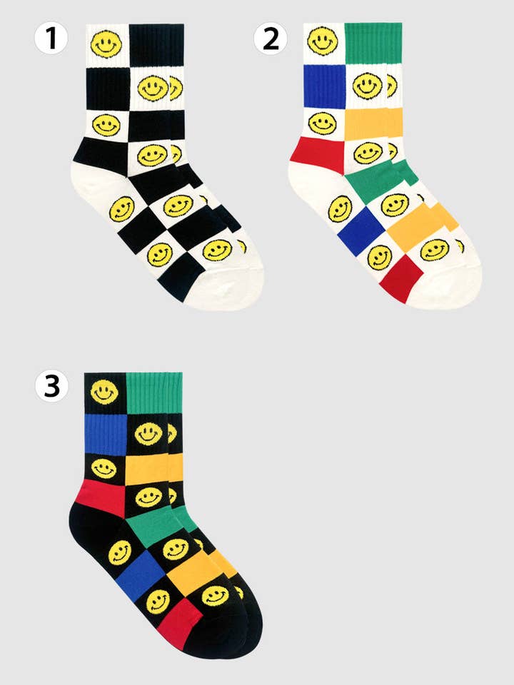 Meias Tripulação Mulher - Smile Deckerboard por atacado de 7DAYSSOCKS