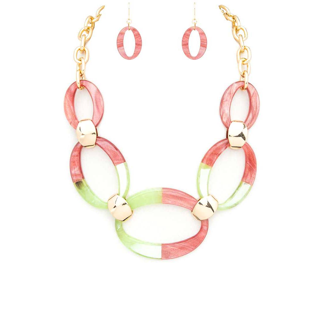 Artini Accessories – wholesale Jewellery set – Mix Tone Resin Link Statement Necklace Set3