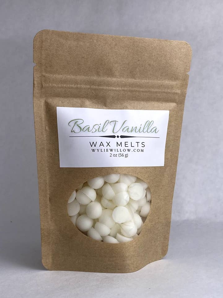 Basil Vanilla - 2 oz Soy + Beeswax Wax Melt Drop Pouches for wholesale by Wylie Willow Candle Company