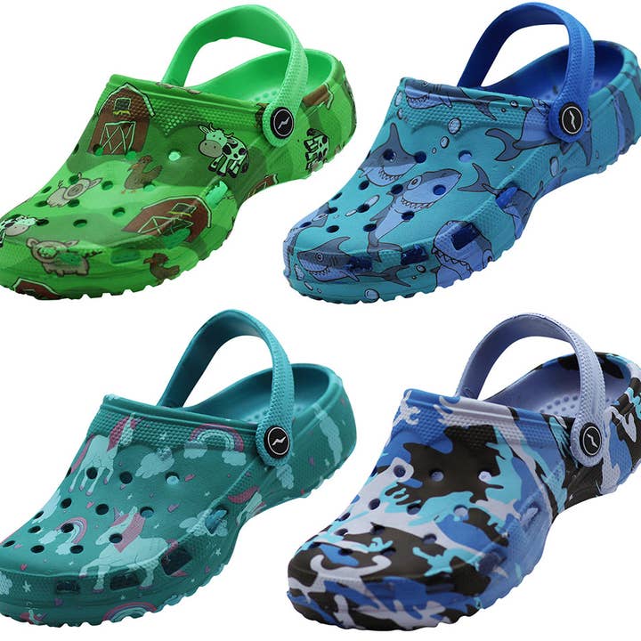 Norty Boys and Girls Clog Sandal with Backstrap - 4 Prints, 41759 for wholesale by Eastern Off Price