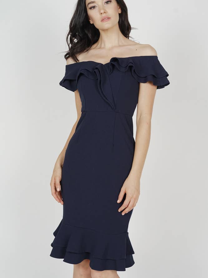 Zeemeerminjurk met volant in marineblauw voor wholesale door MDS