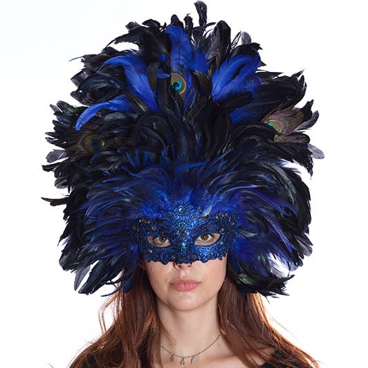 Blue Carnival Feather Mask for wholesale by KBW Global Corp.