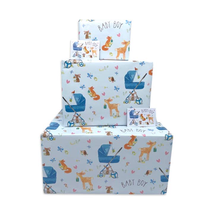 Twizler Ltd – wholesale Flat wrap – New Baby Boy Gift Wrap - Packed 2 Sheets 2 Tags1