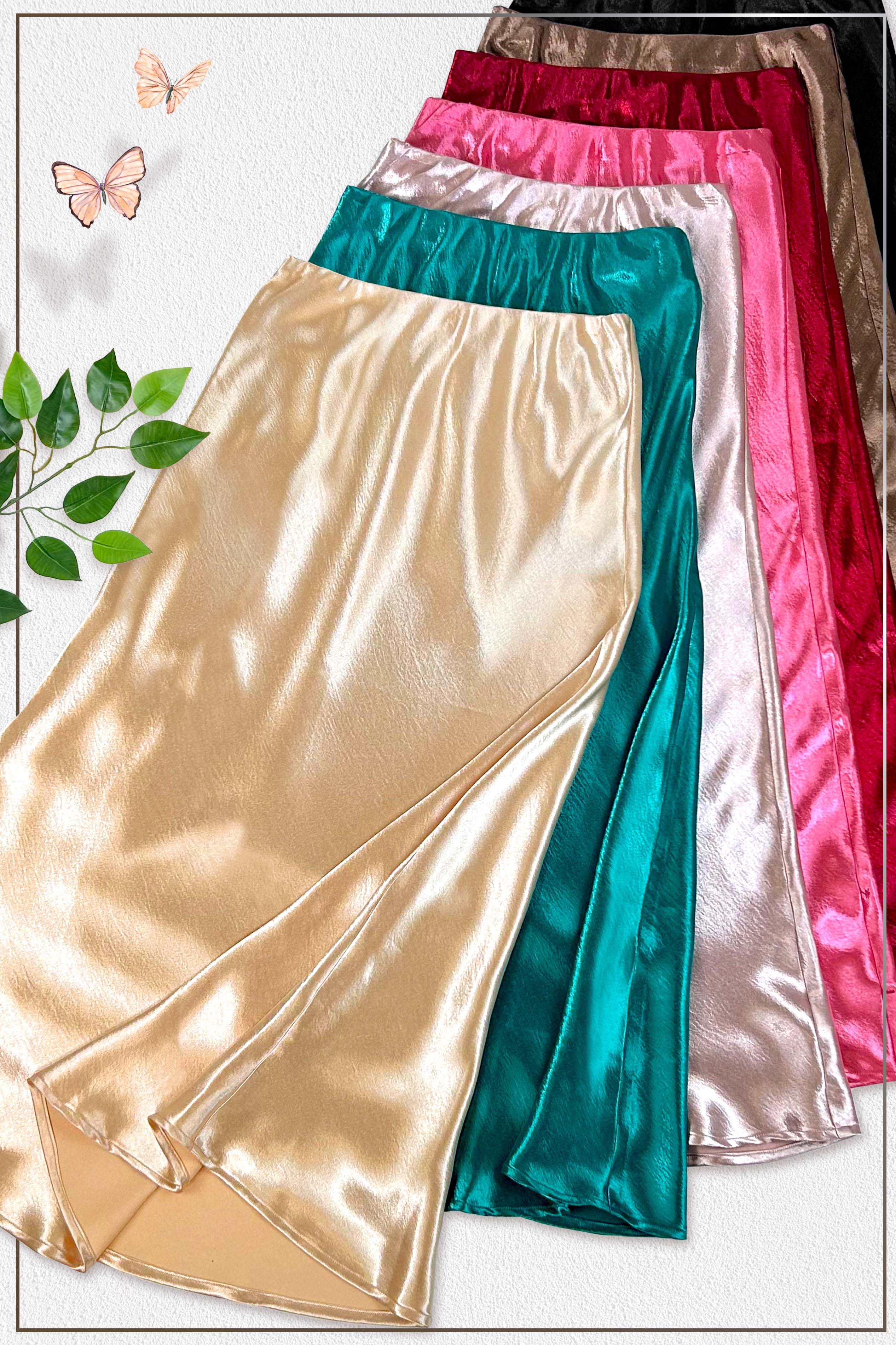 La Miel - Wholesale Skirt - Women's - JDP4232-Dressy Satin Long Panel Silhouette Skirt25