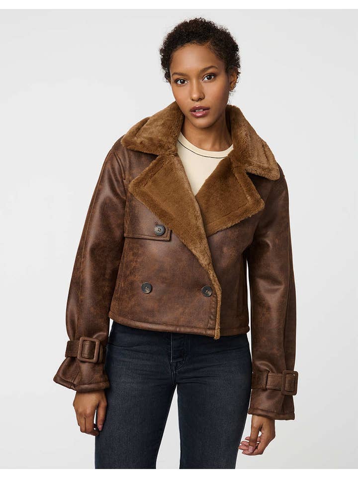 Espresso Marlowe Suede and Faux Fur Jacket for wholesale on Faire