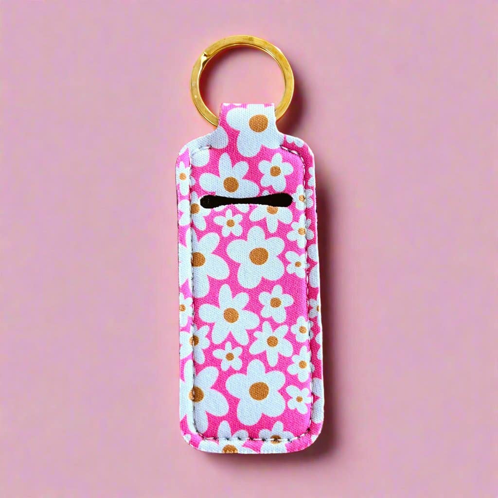 Elle Nicole – wholesale Lip balm case/holder – Lip Balm / Lip Stick Keychain Holder - Pink Daisy1