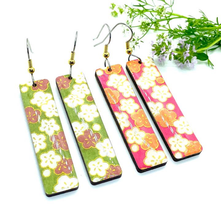 Brincos longos de flor de cerejeira verde ou rosa por atacado de Prettykiku