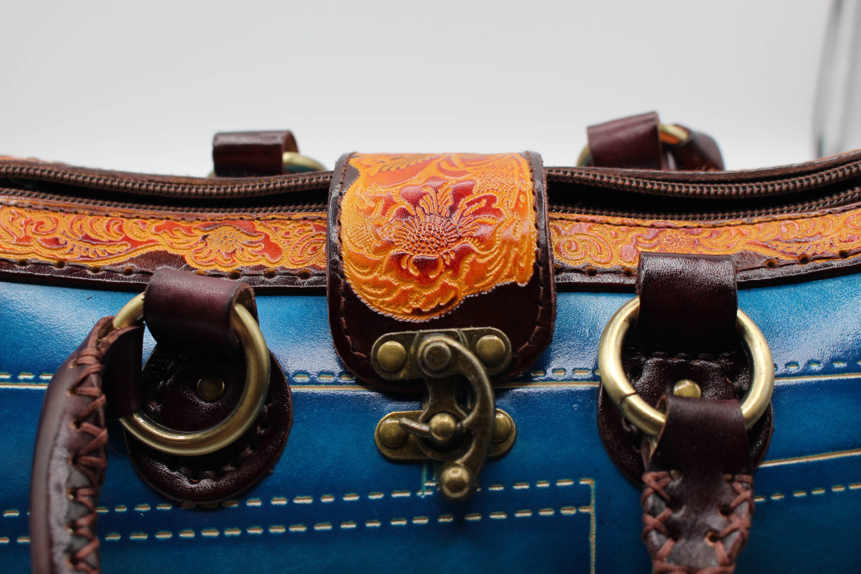 Sunflower Handmade leather inc - Wholesale Top Handle Bag - Women's - Handmade leather Jeans Handbag-blue0