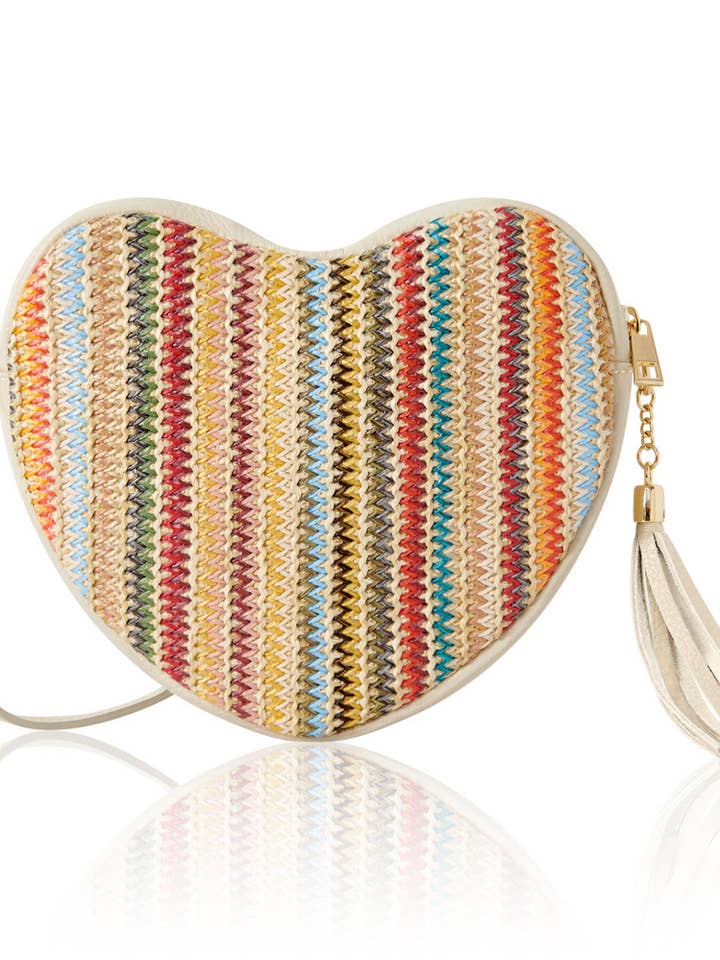 Heart Shape Italian Summer Crossbody in Raffia and Leather for wholesale by MONTTE DI JINNE