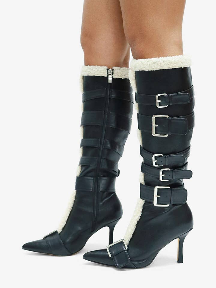 Lemonade Shoes - Wholesale Laarzen - Dames - INGRID- Kniehoge Laars, Zijgesp Buckledetail, Puntige Neus5