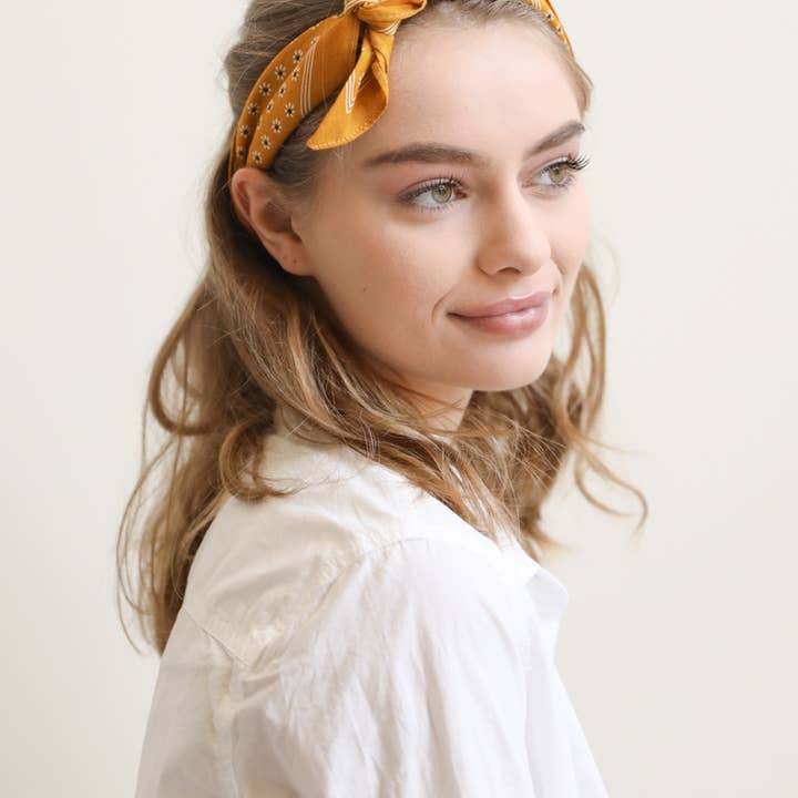 Leto Accessories - Wholesale Bandana - Women's - Cotton Daisy Bandana in Black, Rose, Yellow and Rust 🌼
