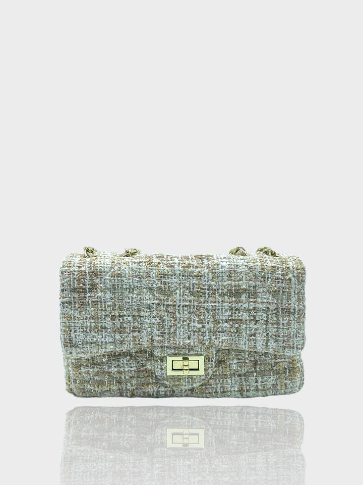 Flap Bag in Tweed – Chain and Faux Leather Shoulder or Crossbody Strap for wholesale by lucas giordani