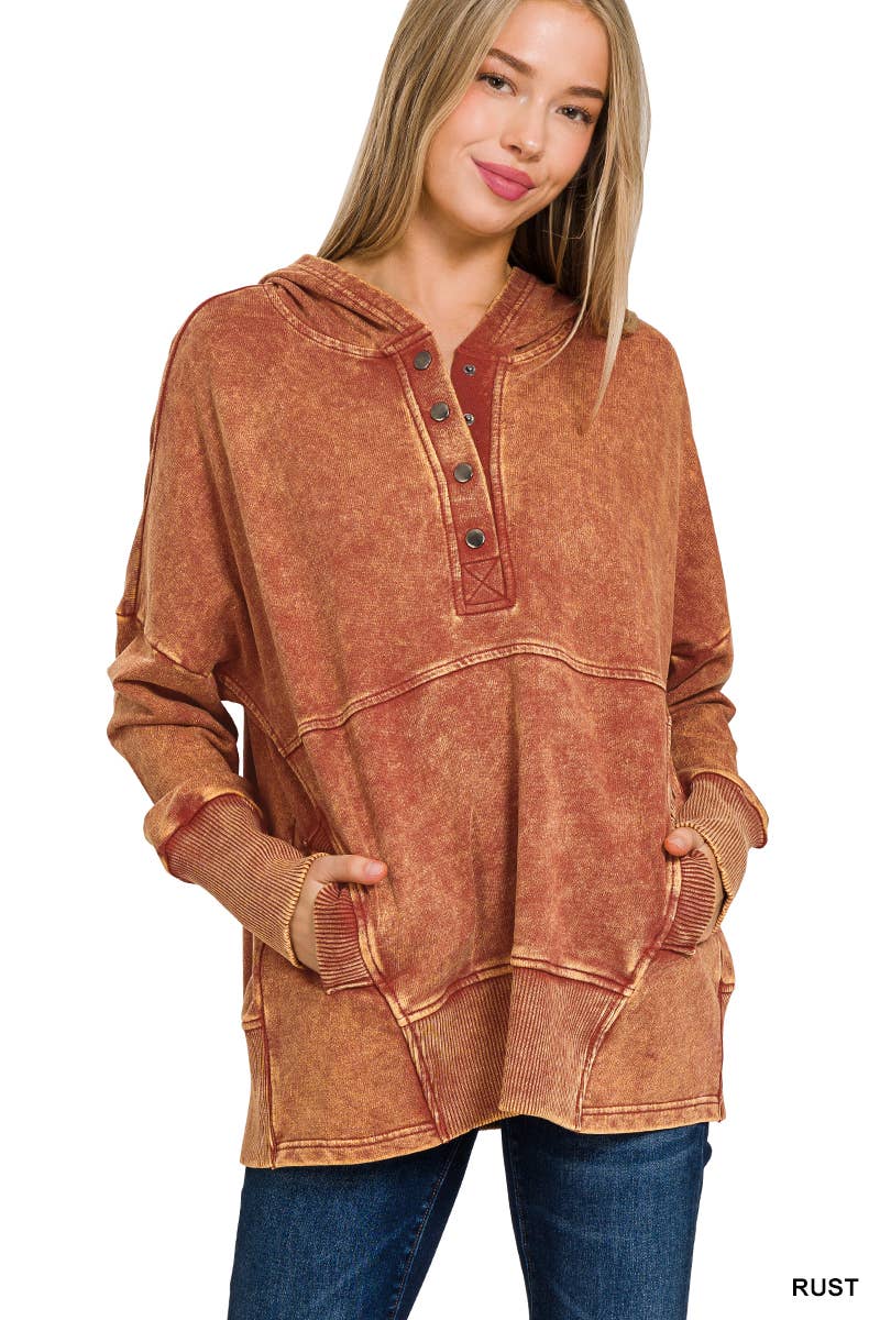 42POPS - Vente Sweat à capuche – femme - Sweat à capuche en molleton français délavé à l'acide avec poche kangourou.14