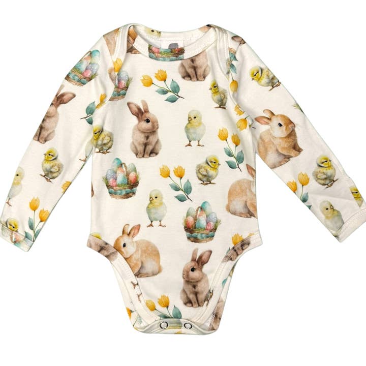 Long Sleeve Bodysuit - Bunnies'n'Chicks for wholesale by Pink Elephant Brands