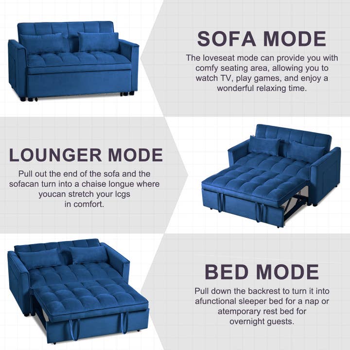 39F Inc. - Wholesale Sofa - 3-in-1 Convertible Sleeper Sofa Bed, Velvet Loveseat-Black17