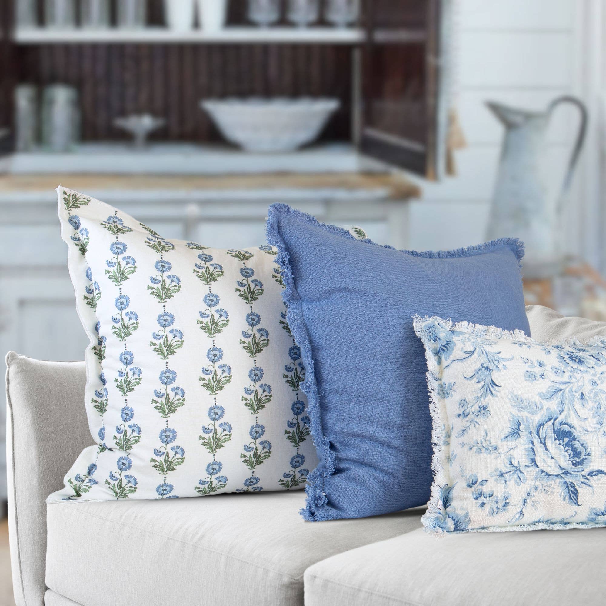 Tajik  Home  LLC - Wholesale Throw Pillow Cover - Amalthea Blue Linen Block Print Square Pillow Cover5