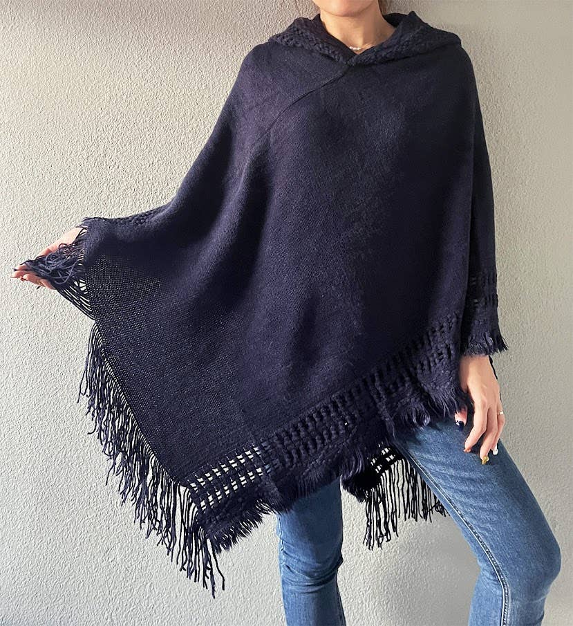 Fennco Styles - Wholesale Poncho - Women's - Knit Fringed Hooded Poncho10