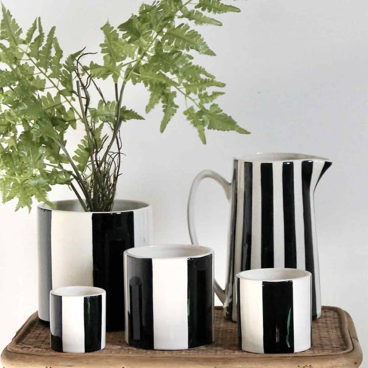 Black striped pitcher gm L17.8 W12.5 H21.3 for wholesale on Faire