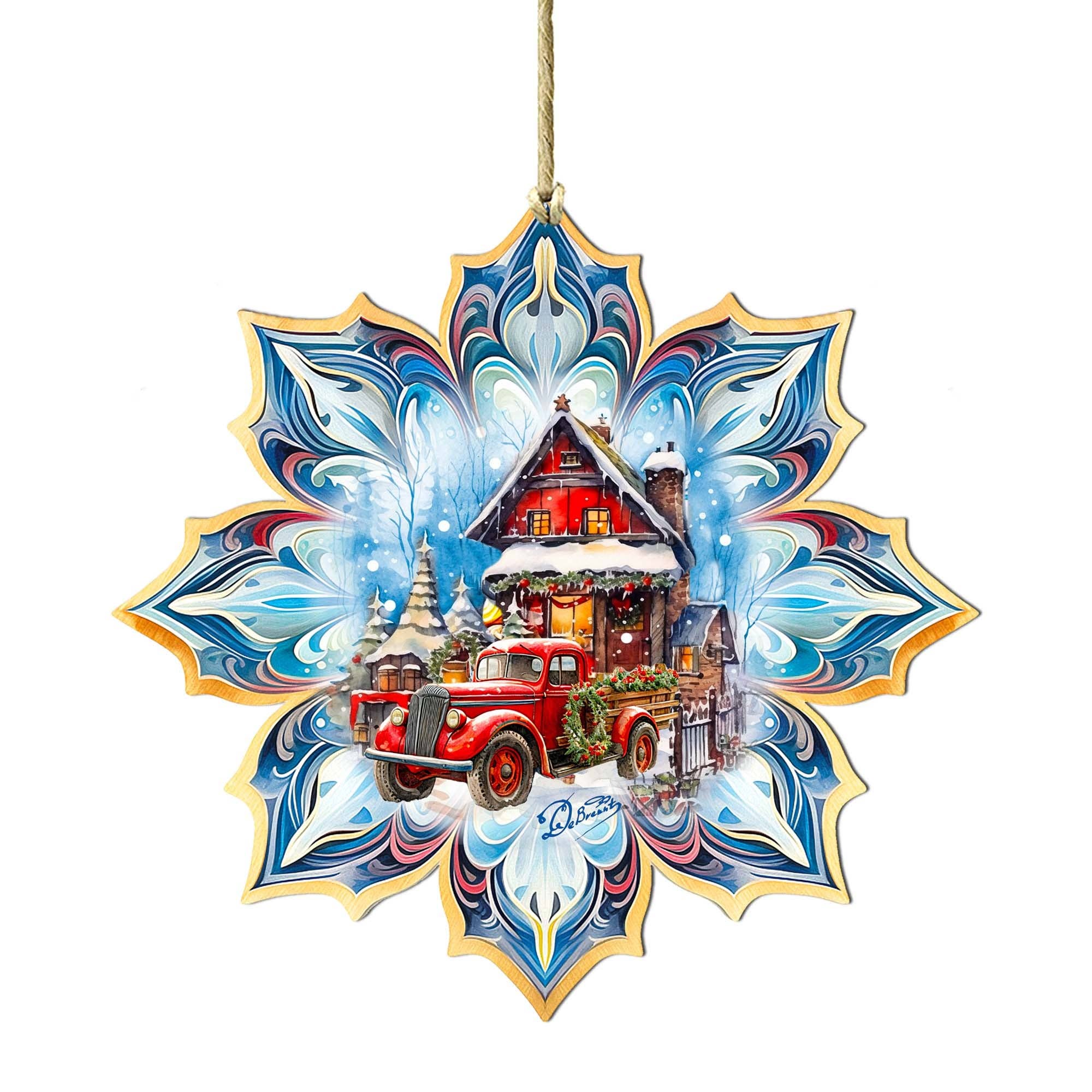 Designocracy - Wholesale Ornament Set - Christmas Cottage Ornaments - Wood - UV-Coated Set8