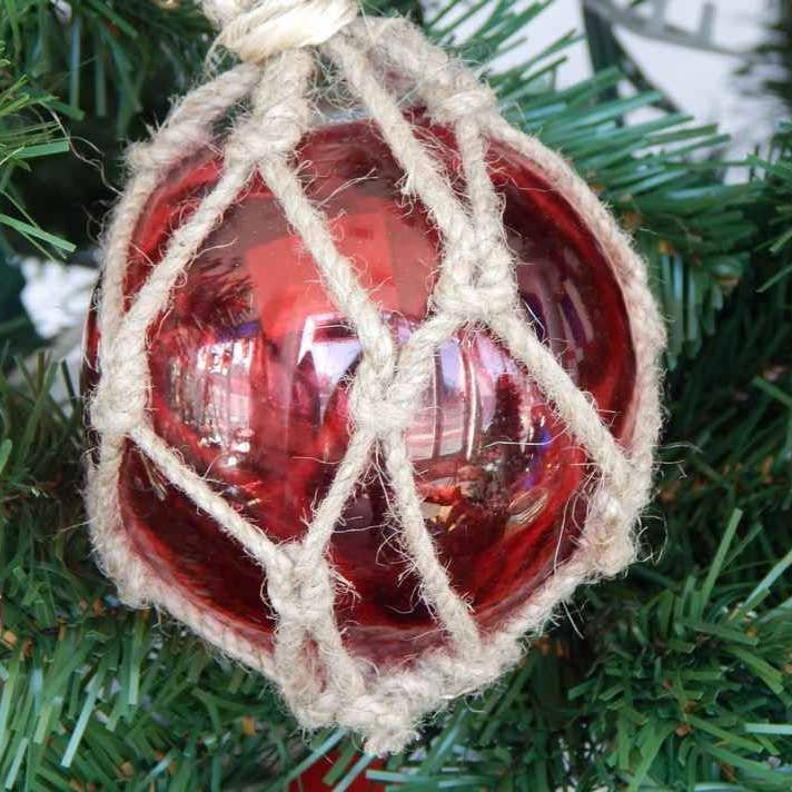 Glass & Rope Red Fishing Float Christmas Tree Ornament for wholesale by Hampton Nautical