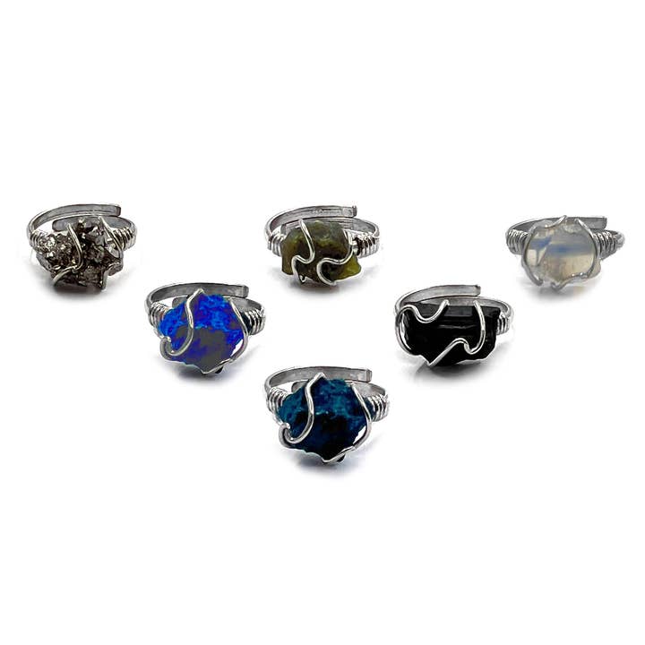 Pichincha - Wholesale Cocktail/Statement Ring - Wire Wrapped Raw Stone Adjustable Metal Ring