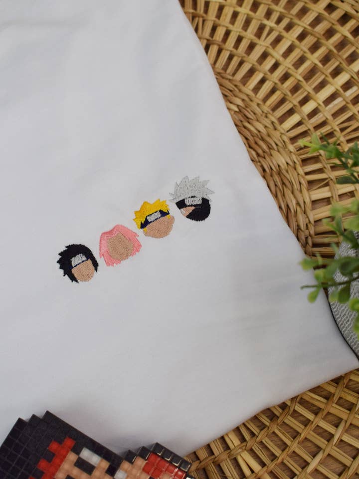 White Embroidered T-shirt - Naruto for wholesale on Faire0
