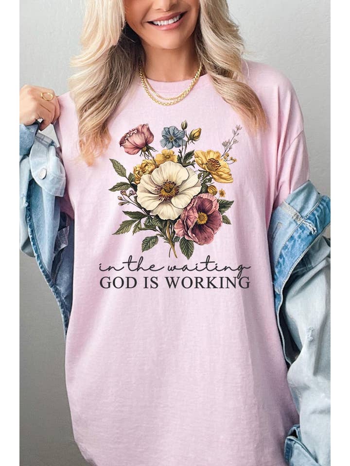 COLORBEAR - Wholesale T-shirt (graphic) – unisex - God is Working Vintage Floral Heavy Cotton Tee3