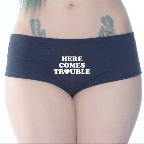 Black White Here Comes Trouble Women's Booty Short for wholesale on Faire