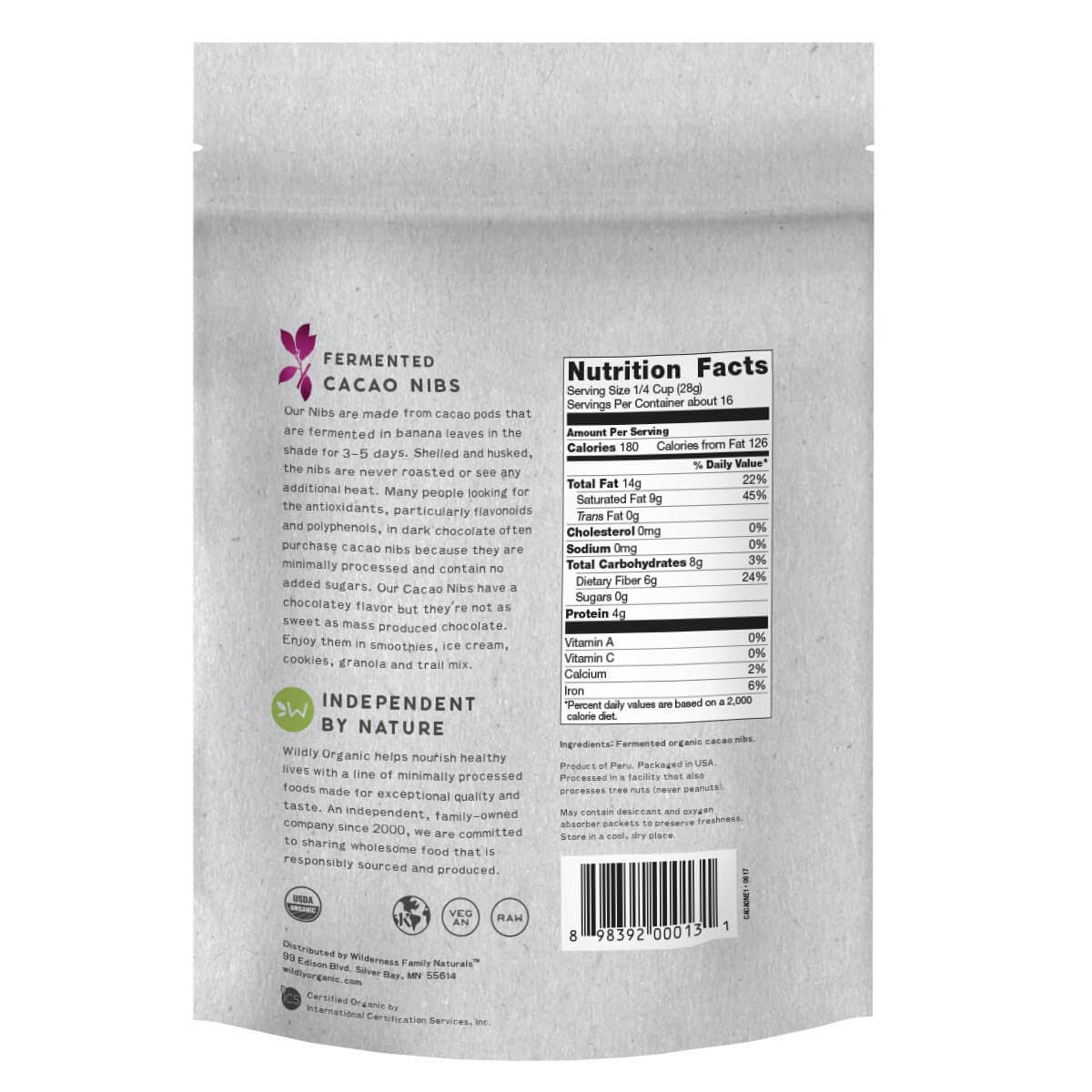 Wildly Organic - Wholesale Chocolate Bar - Fermented Organic Cacao Nibs1