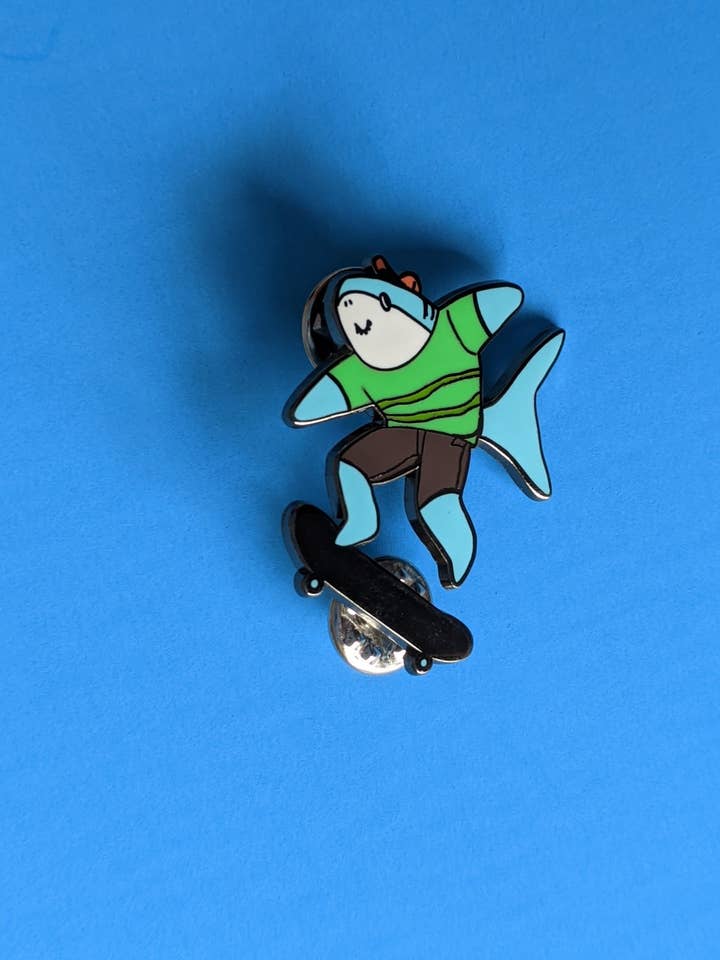 Skater Shark Enamel Pin for wholesale by The Mighty Jackie