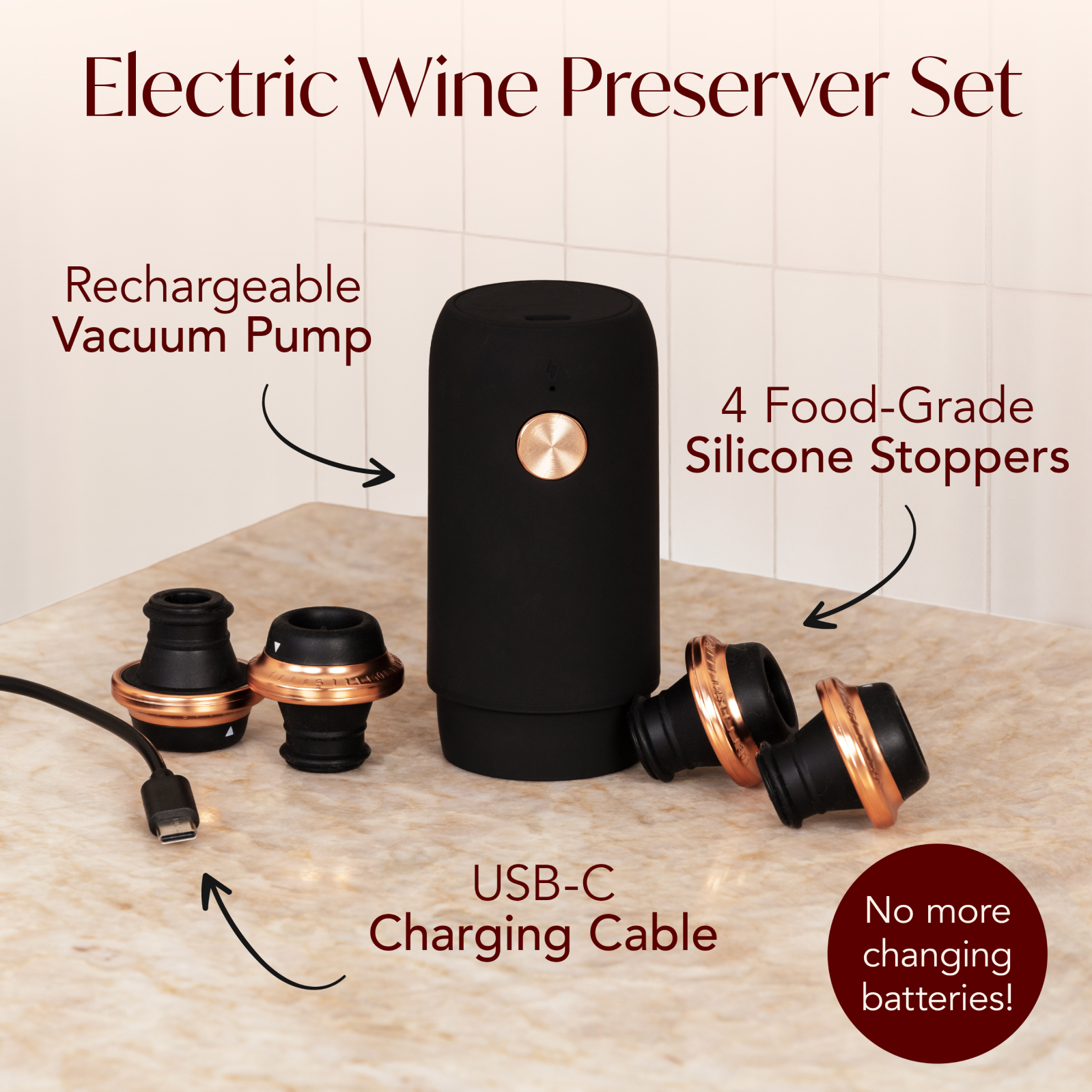 Vin Fresco - Wholesale Wine Tool Set - Vin Fresco Electric Wine Preserver, Vacuum Wine Saver4