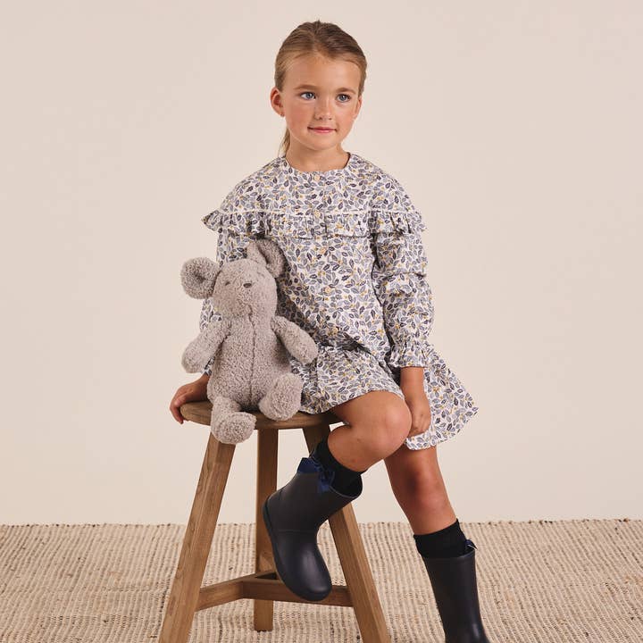 Dadati - Wholesale Dress - Kids - Girl's dress with blue and mustard leaf print1