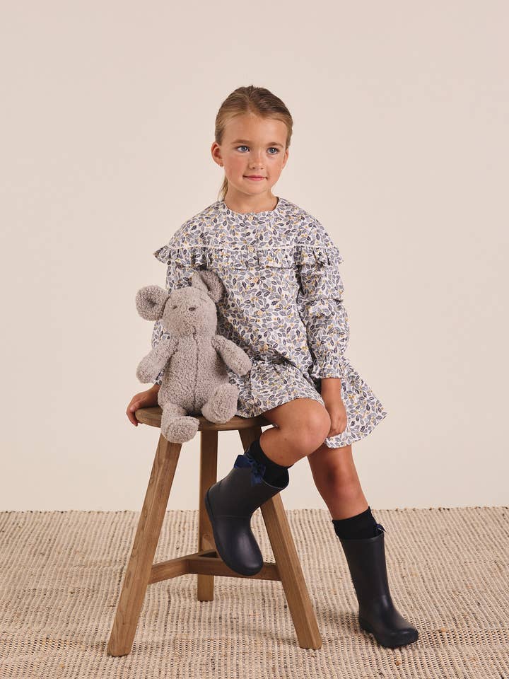 Meisjesjurk met blauw-gele bladprint voor wholesale door Dadati