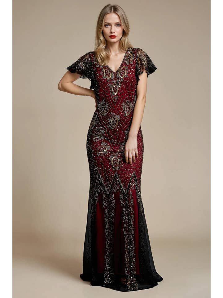 Jywal London® - Wholesale Gown - Women's - Holly Vine Red Embellished Great Gatsby Dress