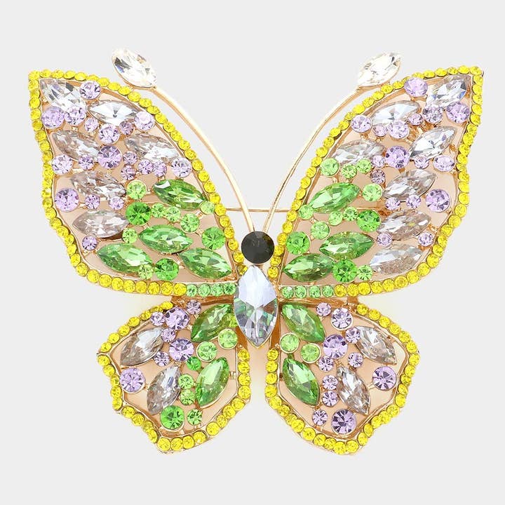 Multi Stone Embellished Butterfly Pin Brooch for wholesale by Sensibling Corp.