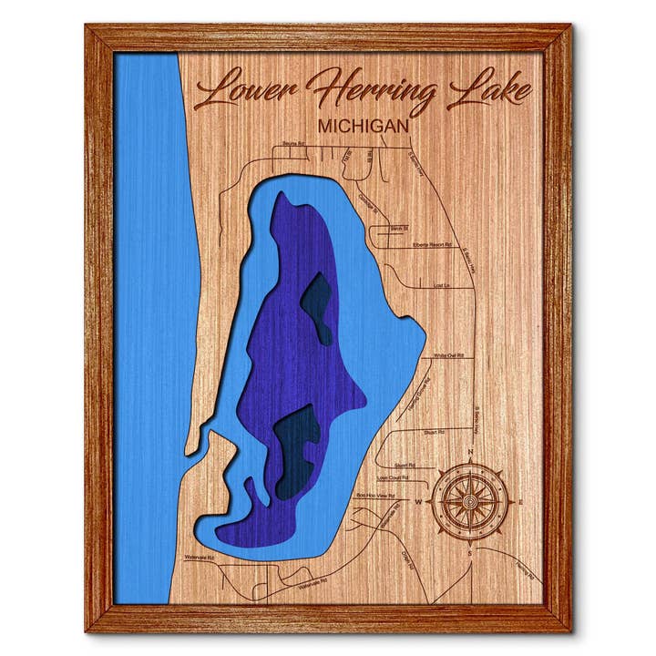 Decoração de Parede com Mapa de Profundidade do Lago Lower Herring, Michigan por atacado de Premier Gifts and More