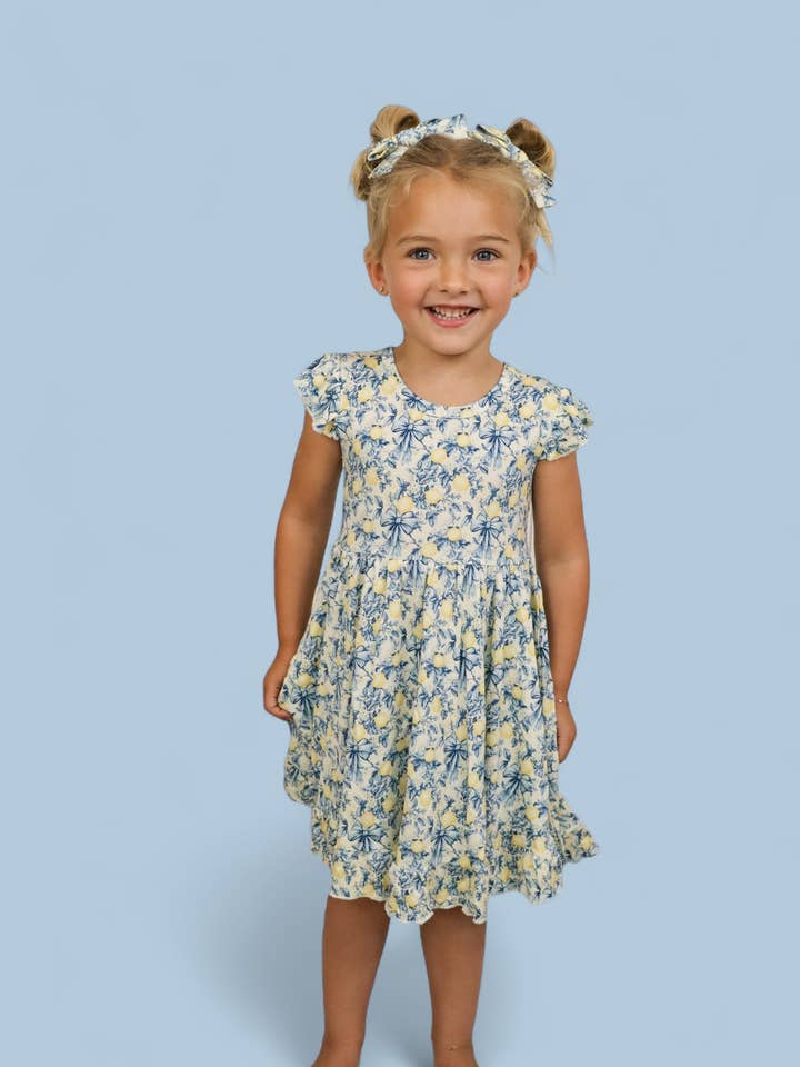 Dream Big Little Co. - Wholesale Dress - Kids - VINTAGE CITRUS TOILE CAP SLEEVE DREAM RUFFLE DRESS