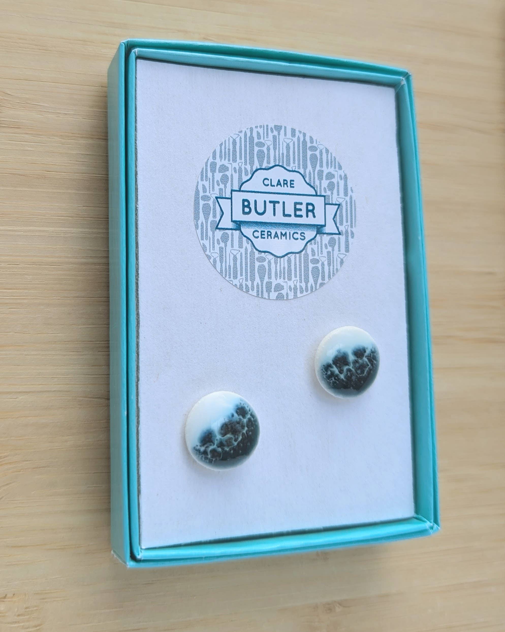 Clare Butler Ceramics - Wholesale Stud/Post Earrings - Seaside Green/White (Large stud)0
