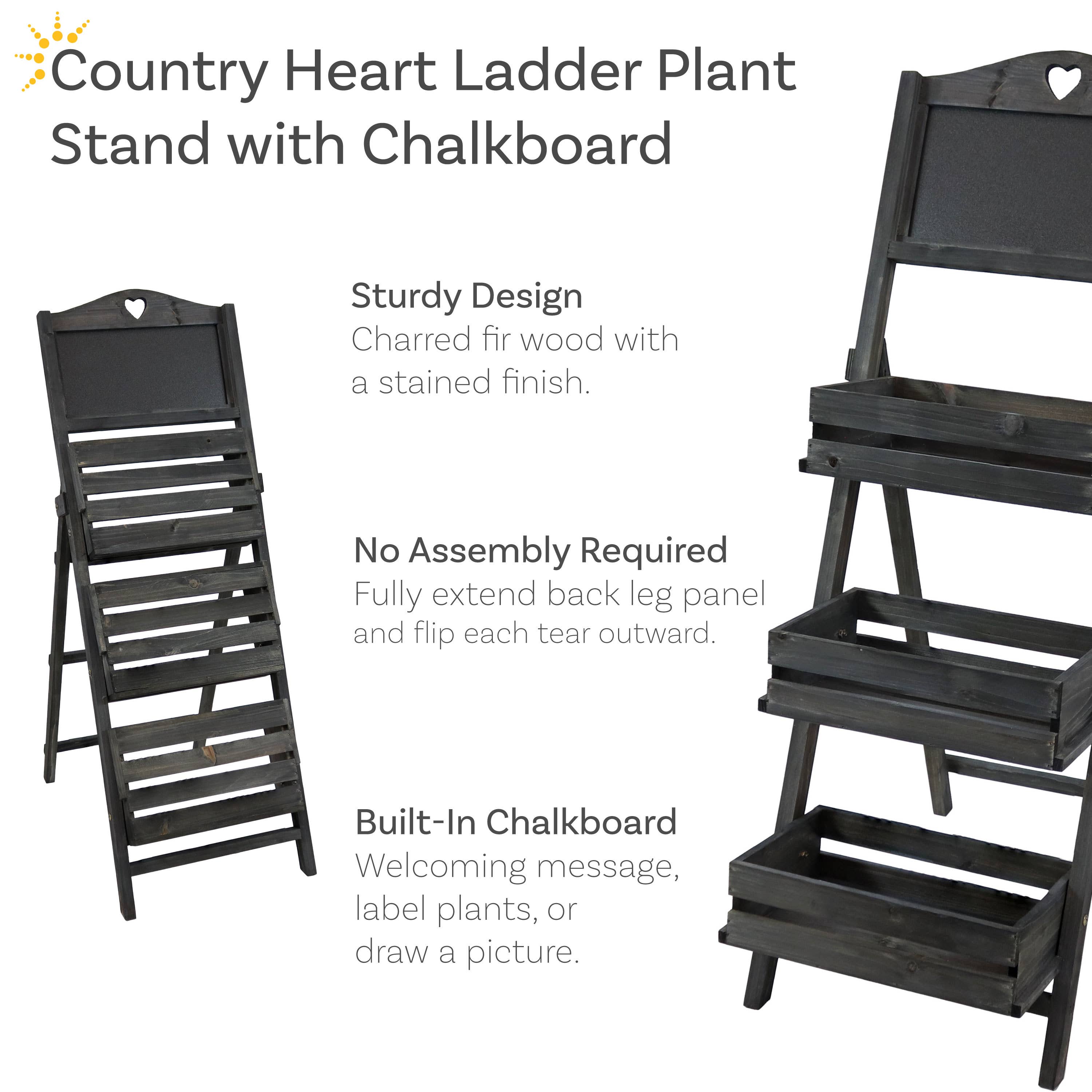 Sunnydaze Decor - Wholesale Plant Pot Stand - Country Heart Ladder Plant Stand with Chalkboard - Black2