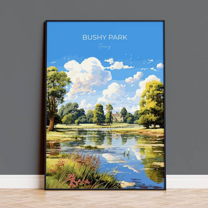 Pôster de Viagem de Bushy Park, Impressão de Viagem de Bushy Park, Surrey, Londres, Inglaterra, Presente para Amantes de Arte de Londres, Impressão de Arte de Parede por atacado de NQ Media Designs