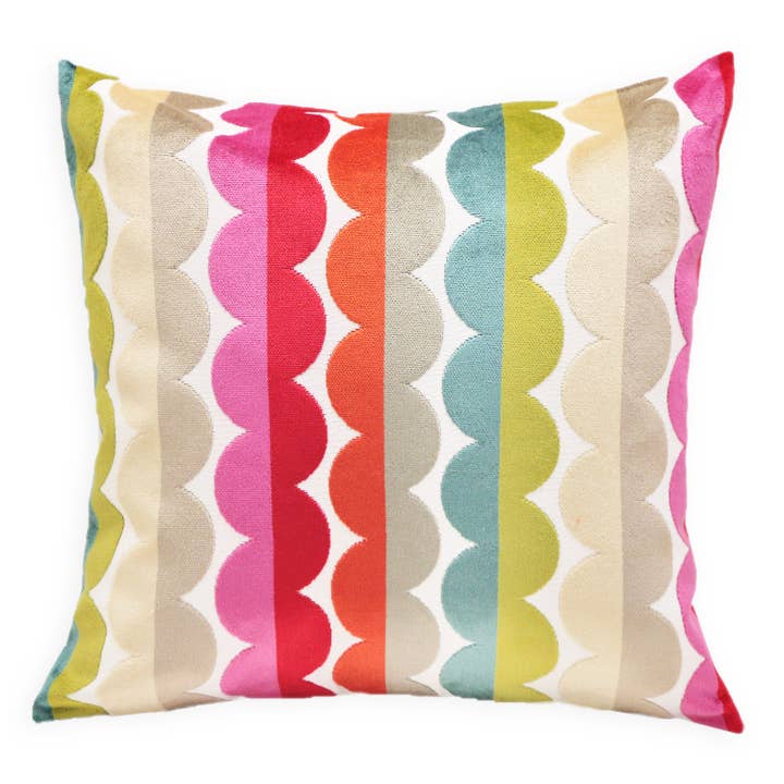 Multi Grace Dual-Tone Stripe Scalloped Cut Velvet Throw Pillow for wholesale on Faire
