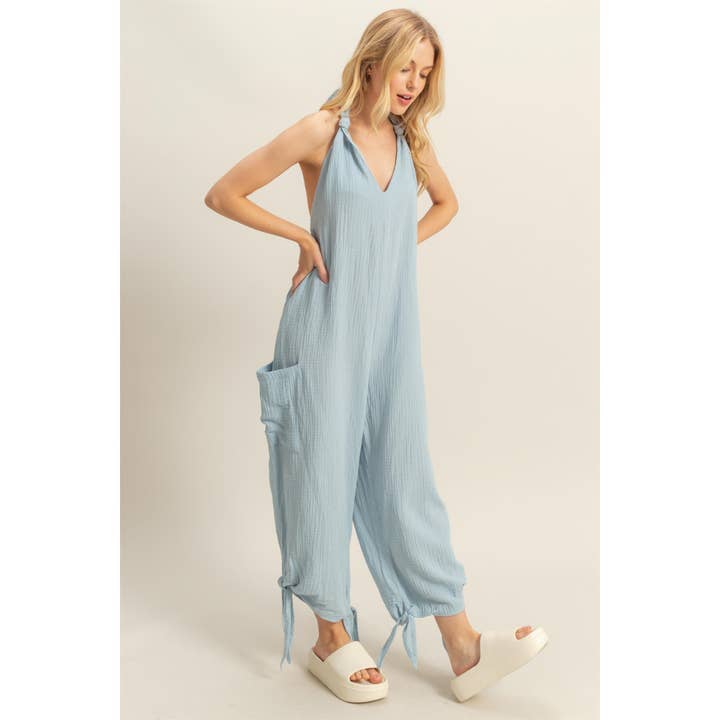 HYFVE - Wholesale Jumpsuit - Women's - HF25C835-Halter Neck Double Gauze Jumpsuit