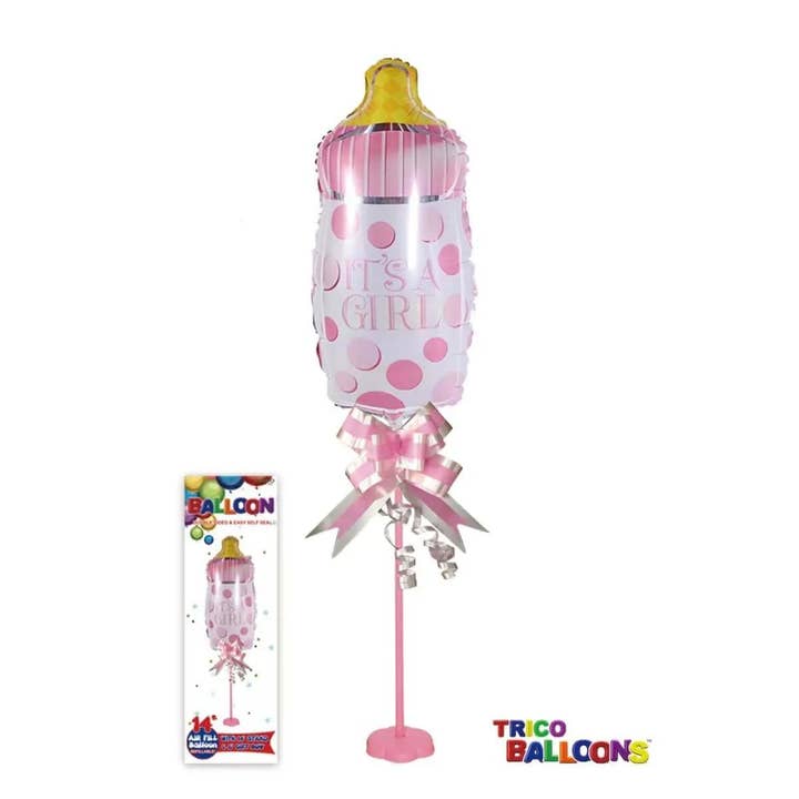 14" Pink Milk Bottle Mylar Balloon Centerpiece with Stand (1ct) for wholesale by Party Expo, LLC