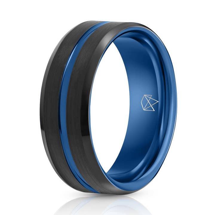 Black Tungsten Ring - Blue Infinity for wholesale by EMBR