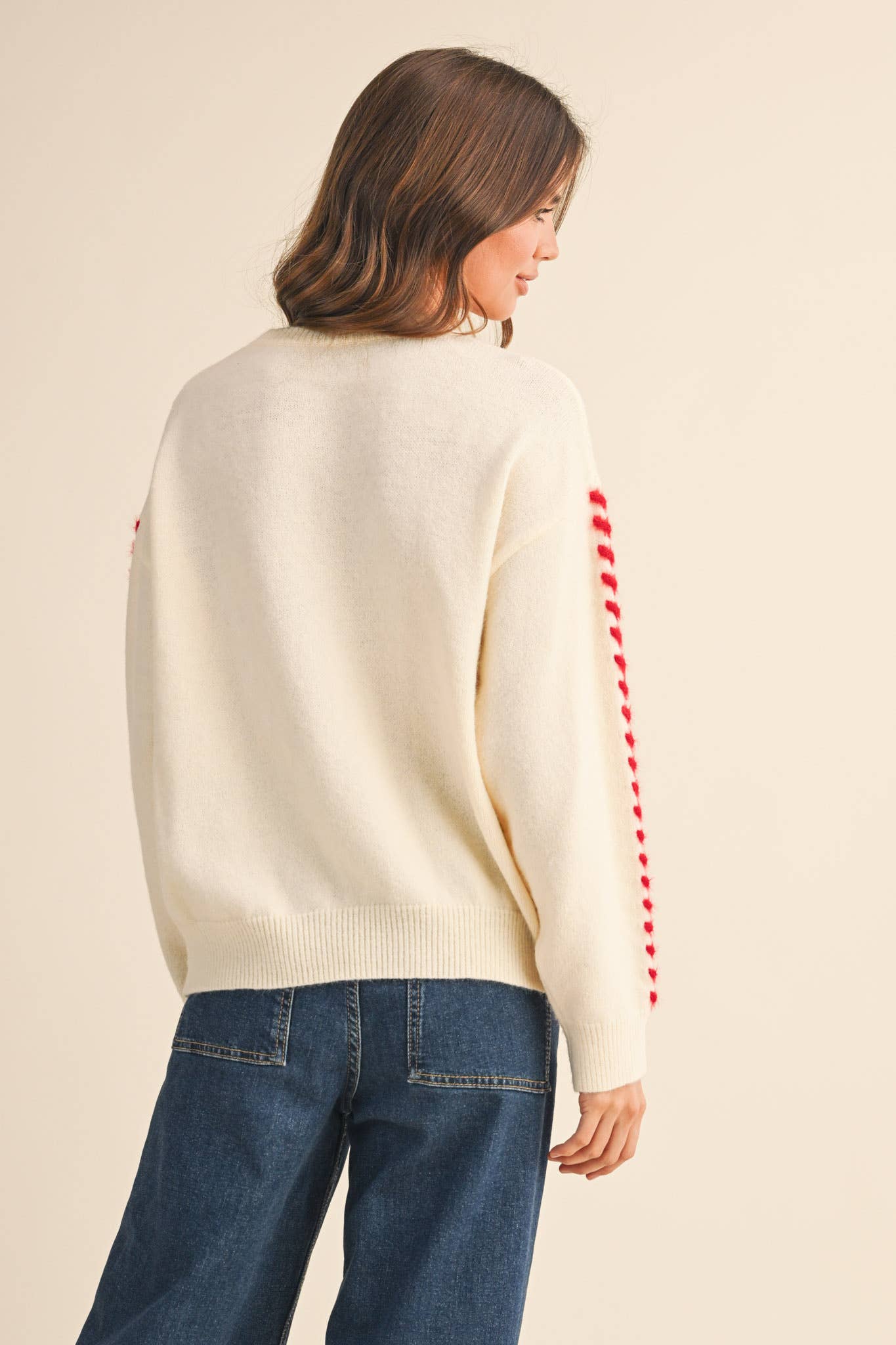 &MERCI - Wholesale Knit Sweater - Women's - FUZZY HEART KNIT SWEATER WITH WHIP STITCH MSW1099016