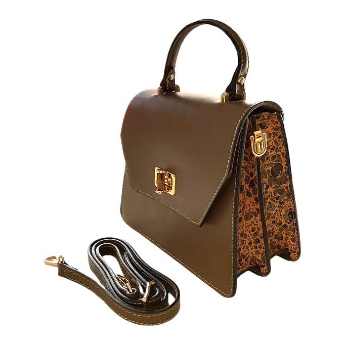 Marbled Italian Leather Handbag - Brown for wholesale by Elegant Italian