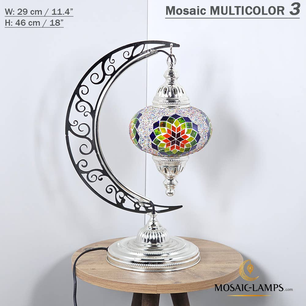 Mosaic Lamps - Vendita all'ingrosso Lampada da scrivania/d'accento - Lampada da scrivania Turkish Moon in argento, luci ad arco marocchine, Murano C42