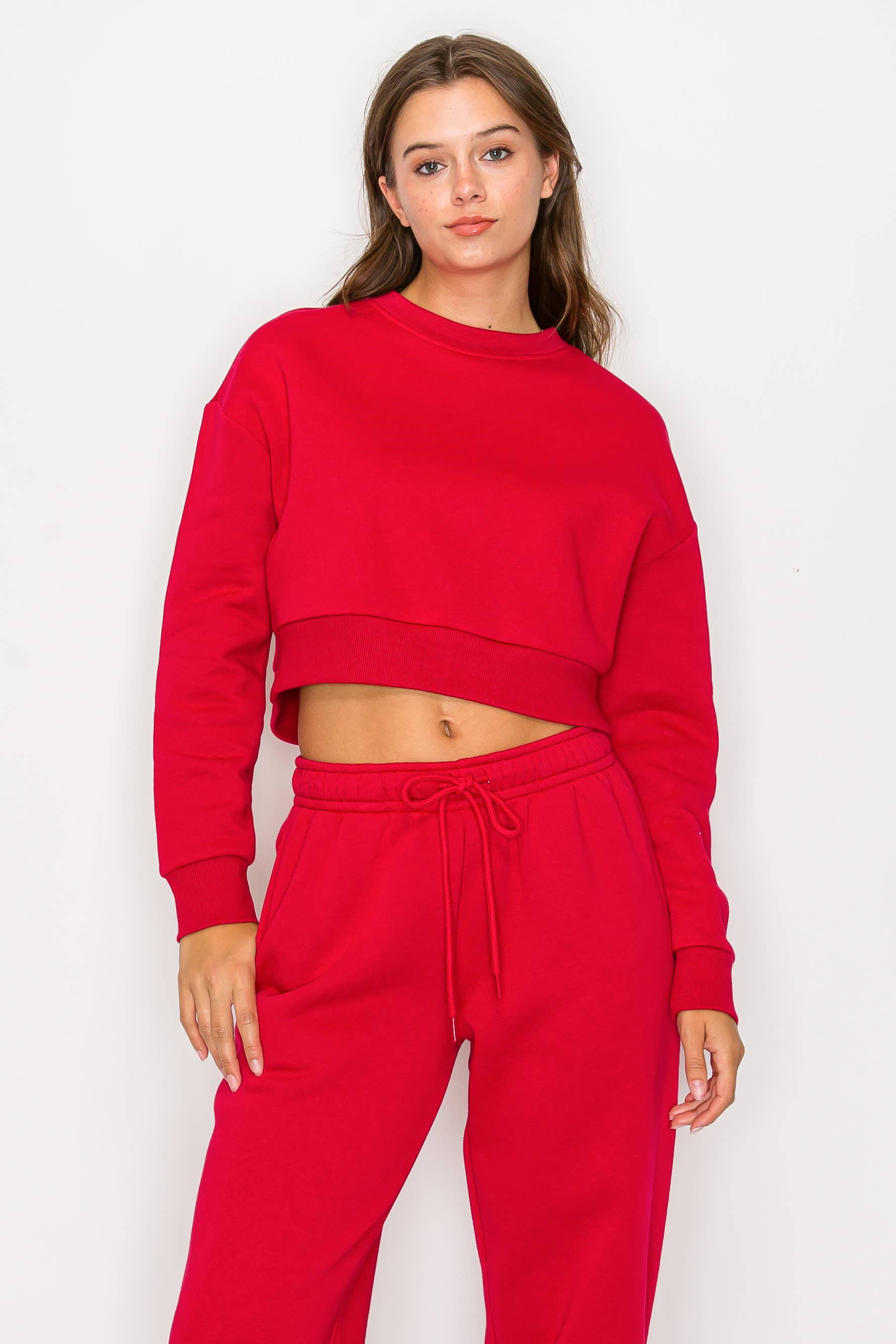 Color 5 - Wholesale Sweatshirt - Women's - Solid color fleece lined cropped basic pull over sweatshirt 18