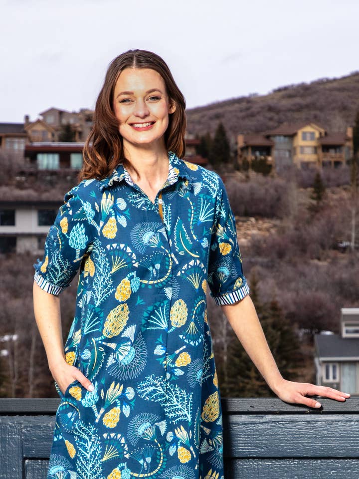 Chatham Klänning Blå Undervattensmönster för wholesale av Dizzy-Lizzie