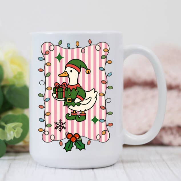 Christmas Elf Goose 15oz Coffee Mug for wholesale by Prairie Chicken Sticker Shop & Gifts